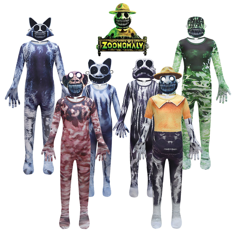 Zoo Party Games - ホラーゲーム ZOONOMALY ハロウィンコスプレ衣装子供のための漫画動物園ガード動物モンスタージャンプスーツマスク誕生日パーティー衣装