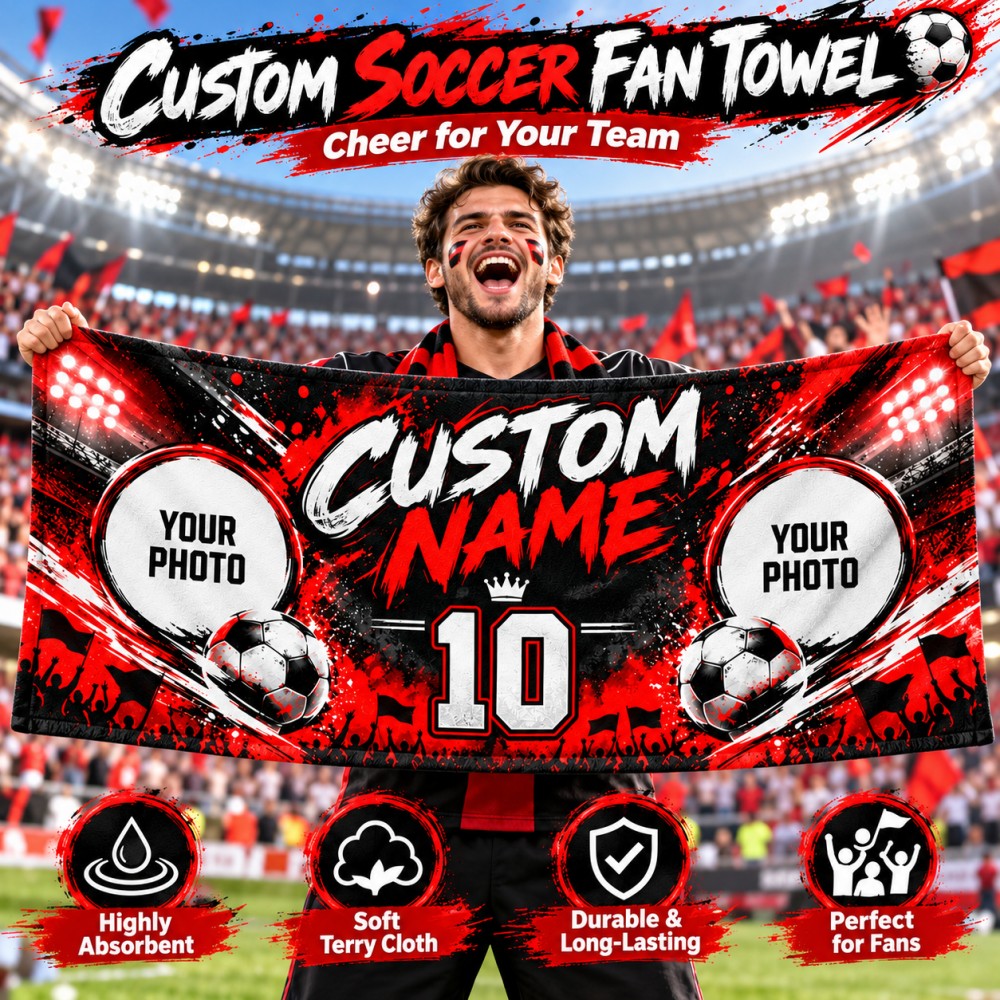 1枚入り、カスタムデザインのサッカーファン用タオル。写真や名 - Party Games Name のレビューと価格
