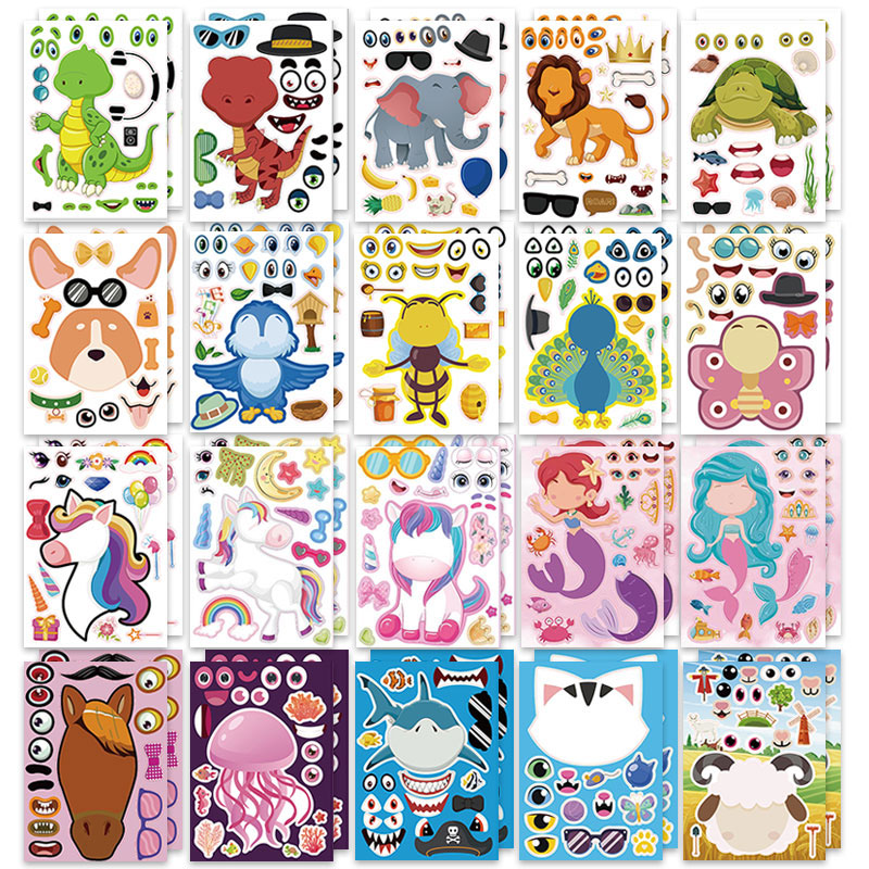 12/24 枚の顔ステッカー動物園動物海恐竜ギフトフェスティ - Zoo Party Games のレビューと価格